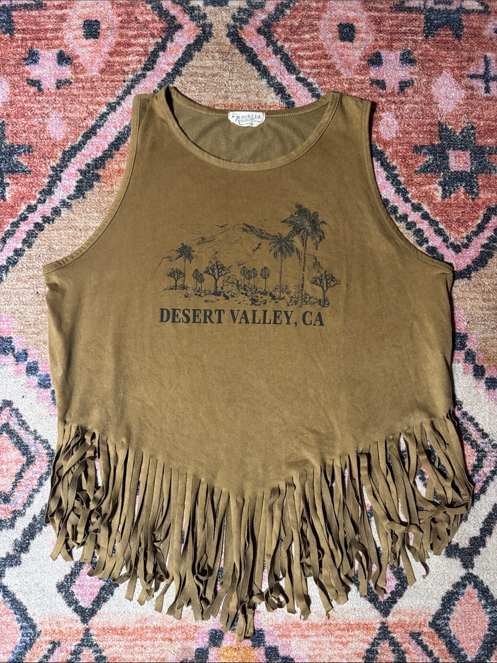 Desert Valley Fringe Tank Top - Brown Size Large